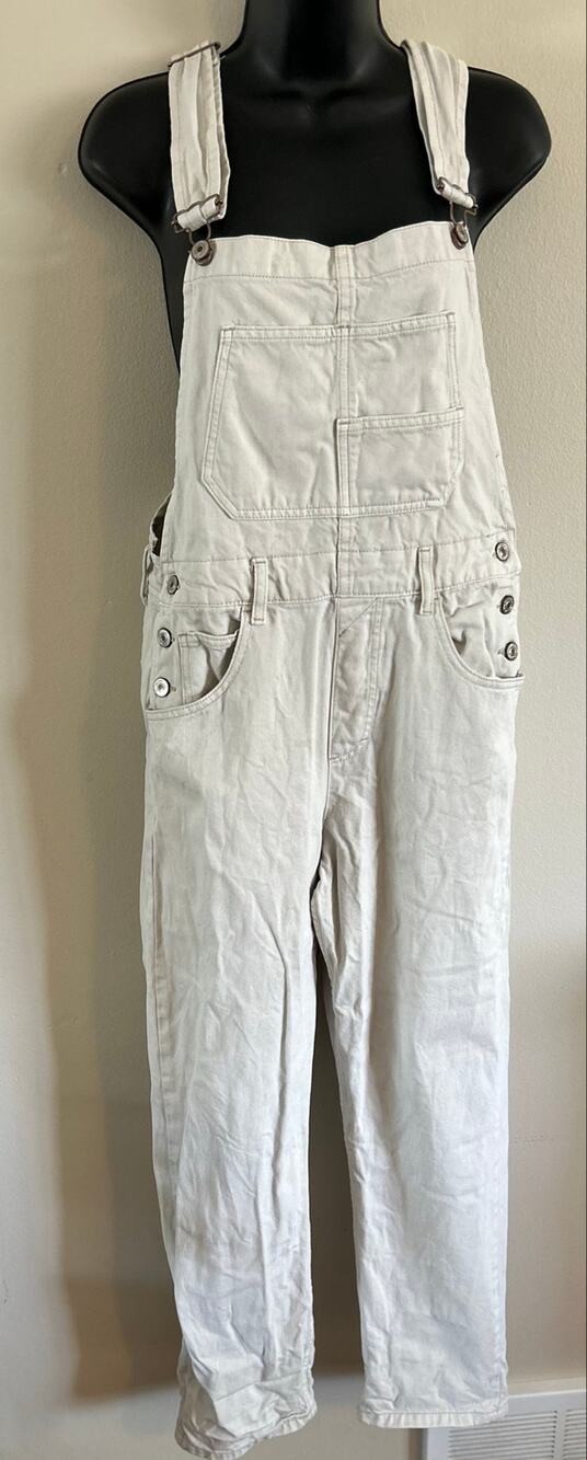 We The Free Ziggy Denim Overalls Straight Leg Ivory Off White Small